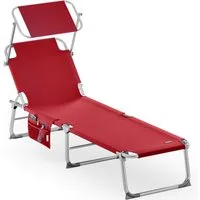 Casaria Gartenliege Ibiza, 1 St., Klappbar Sonnenliege mit Dach Liegestuhl Strand 190x60cm Leicht Rot