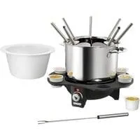 Fondue-Set Elégance silber/schwarz, 1.000 Watt, Edelstahl- und Keramiktopf