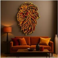 Jungengel Wandbild Galatasaray Löwe 3D Aslan Löwenbild Löwenkopf Wanddeko, 100% Holz, Einfache Montage ohne Bohren, 3D Effekt