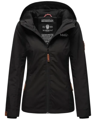 Marikoo Damen Übergangsjacke leichte wind- und wasserabweisende Jacke mit Kapuze Schwarz