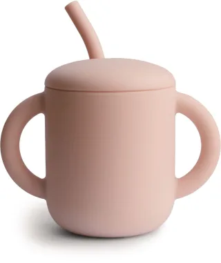Mushie Silikonbecher mit Trinkhalm blush