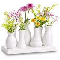 WestCraft Dekovase Handgefertigte kleine Keramik Deko Blumenvasen Set aus 7 Vasen in weiß (1 St), dekorative Keramikvasen auf festem Sockel, hübsche Mini Vase