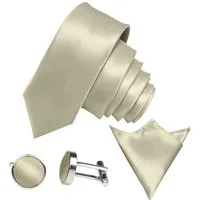 GASSANI Krawatte Satin Hochzeitskrawatte, Herren-Krawatte Hochzeit Schlips z Anzug (Set, 3-St., Krawattenset, Manschettenknöpfe, mit Einstecktuch) 6cm Schmal Dünn, Slim Uni, Seide-Touch-Finish