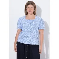 Ulla Popken T-Shirt T-Shirt Blüten Rüschen Carré-Ausschnitt Halbarm