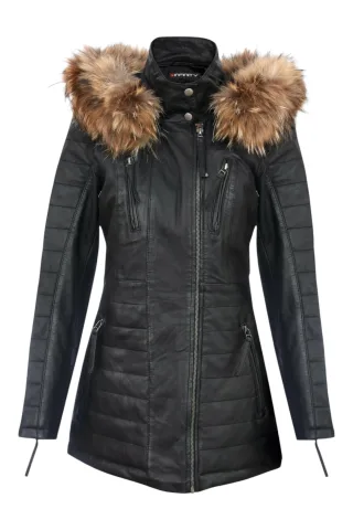 Damen-Parka aus gestepptem Leder in Schwarz – Winton