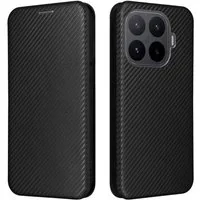 Wigento Smartphone-Hülle Kunstleder für Xiaomi 17T Pro Carbon Textur Design Flip Schwarz 6.83, Carbon Faser Flip Schutzhülle mit Kartenfach und Ständer