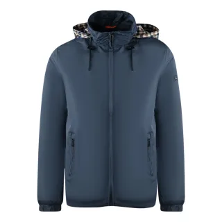 Aquascutum Schlichte Marineblaue Leichte Jacke mit Fellkapuze