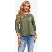 Imily Bela T-Shirt Damen 3/4-Ärmel Plissierte Bluse (Packung, 1-tlg., 1per-Pack) Rundhals