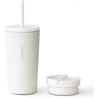 Vinsun Thermobecher Edelstahl Becher mit Strohhalm 480ml - Isolierbecher auslaufsicher, 4-tlg., Edelstahl, Doppelwandig isoliert, BPA frei, bruchfest, Kalt- und Heißgetränke