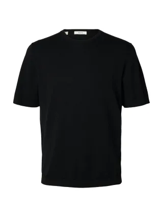 selected men - SLMTORINO SS KNIT REG CREW NECK NOOS Black - Gr. - L