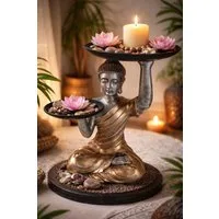 MF Buddhafigur Buddha Figur Siddhara mit Serviertabletts gold dekorative Ablagefigur (1 St)