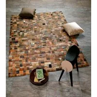 OCI DIE TEPPICHMARKE Lederteppich Labelstar, rechteckig, Höhe: 10 mm, echtes Leder, UNIKAT, handgenäht, Patchwork aus Leder Jeanslabel