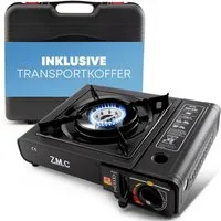 ZMC Gaskocher Gaskocher 1-flammig + Aufbewahrungskoffer + Gaskartuschen 227g Schwarz, (Butangas Campingkocher für Innenraum/Outdoor, Campinggaskocher 2,2 kW mit Piezozündung, Piezozündung), Kochfeld Gaskocher mit Kartusche, Gaskochfeld für Camping