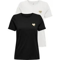 ONLY Kurzarmshirt ONLKITA LIFE S/S TOP 2 PACK CS JRS (Packung, 2-tlg) Baumwolle, Glitzerdruck