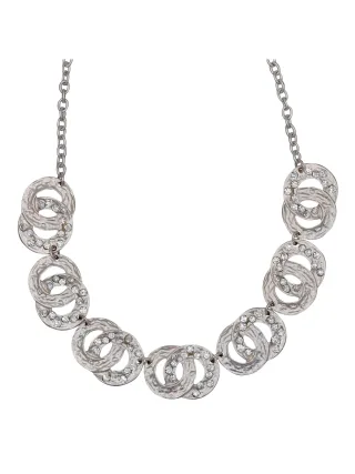 Steuer Modeschmuck Collierkette Metallcollier silberfarben mit Strasssteinchen