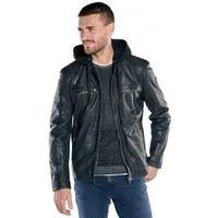 emilio adani Lederjacke Herren Lederjacke mit abnehmbarer Kapuze, Anthrazit