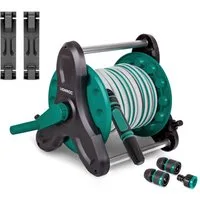 VONROC Schlauchwagen Schlauchtrommel, komplettes Starterset – Inkl. 15 m Gartenschlauch, (28-tlg), Schlauchkupplungen und Wasserhahnanschluss