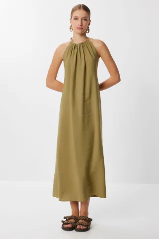 Halterneck Drapierte Midi-Kleid