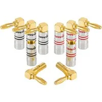 Poppstar High End Bananenstecker gewinkelt für Lautsprecherkabel (bis 6 mm) Audio-Adapter Bananenstecker, für Lautsprecher, AV Receiver (vergoldete Kontakte, 4x schwarz 4x rot)