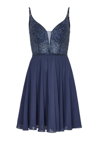 hey kyla - Cocktailkleid aus Material-Mix navy - Gr. - 42