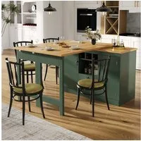 Flieks Kücheninsel mit 360° drehbarer und klappbarer Esstisch, (Holzoptik Tischplatte Tiefe 40-80cm, Längenverstellbar 120-180cm), ausziehbarer Esstisch & Mehrzweckschrank mit Schubladen und Weinregal