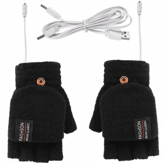 TENGOO 1Pair Winter Half-finger USB Electric Heated Gloves Double-sided Heating Flip-top Gloves for Winter Outdoor Skiin