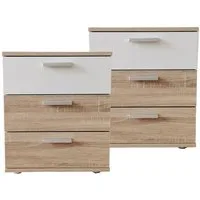 HTI-Living Nachtschrank Nachtkommode 3 Schubladen Nina Sonoma Weiß 2er-Set (Set, 2-St., 2 Nachtschränke) Nachtschrank Nachttisch