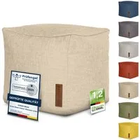 Green Bean Pouf Cube Linen (Indoor Sitzhocker Sitzkissen Fußhocker Relax-Sessel, Made in Germany), die ideale Ergänzung zum Sitzsack