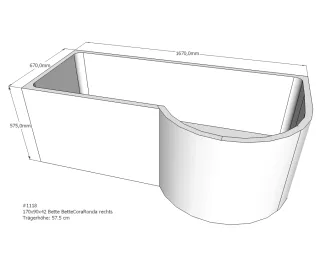 Neuesbad Wannenträger für Bette Cora Ronda 170x90 Rundung re SW13594
