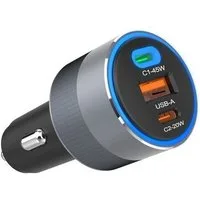 Forcell FORCELL Autoladegerät 65W 2x USB-C + USB-A PD QC SFC Grau Smartphone-Ladegerät (65W Gesamtleistung – Schnellladen via PD & QC)