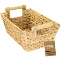 HMF Aufbewahrungskorb Aufbewahrungskorb geflochten aus Wasserhyazinthe, Korb mit (1 St), Holzgriffen für Badezimmer, Küche und Wohnbereich, 30 x 20 x 12 cm