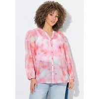 Ulla Popken Longbluse Chiffon-Bluse Batikmuster Tunika-Ausschnitt