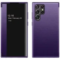 Wigento Handyhülle Für Samsung Galaxy S25 Ultra 5G Mirror View Smart Cover Hülle Lila, Spiegelansicht, Sichtfenster, Kratzschutz