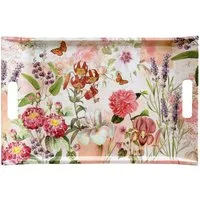 Lashuma Tablett Wildblumen, Melamin, (1-tlg), Deko Gartentablett mit Blumen Motiv rosa 47x31 cm