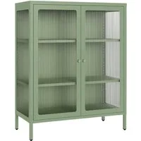 skølm Highboard Norns Vitrinenschrank mit Glastüren (mintgrün, bis 80 kg belastbar, kratzfest), Metallkommode mit verstellbaren Fächern, Sideboard 100x38x80 cm
