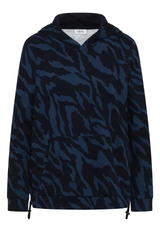 CECIL - Gemustertes Kapuzenshirt urban dark blue - Gr. - S