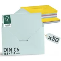 Falinko Briefumschlag 50x Faltkarten mit Umschlag Pastell Farbmix, Din A6/C6 I Grußkarten mit Umschlag Pastel (Kraftpapier, 50er Set)
