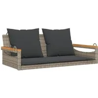 vidaXL Gartenbank Hängebank mit Kissen Grau 109x62x40 cm Poly Rattan (1-St)