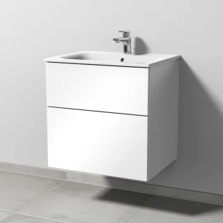Sanipa 3way Waschtischunterbau zu Geberit Renova Plan Slim Waschtisch mit 2 Auszügen, Weiß-Glanz SF68678