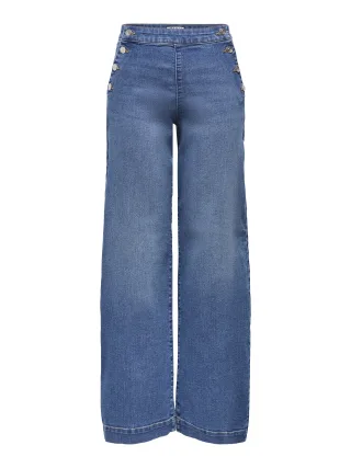 ONLY - ONLMOLLIE HW BUTTON WIDE DNM PIM OT Medium Blue Denim - Gr. - 32