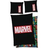 BERONAGE Jugendbettwäsche Marvel Logo Bettwäsche schwarz Linon / Renforcé, 2 teilig, 135x200 + 80x80 cm