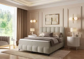 Boxspringbett Schlafzimmerbett ISABEL 140x200cm in Stoff Prime Beige