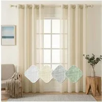 Sunicol Gardine 2er Set Voile Vorhänge Sheer mit Ösen Transparente Leinenvorhang, Leinen Optik Wohnzimmer Lichtdurchlässig Dekoschal Schlafzimmer