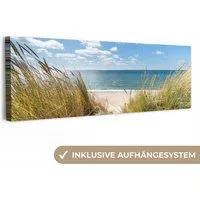 OneMillionCanvasses® Leinwandbild Panorama Düne - Gras - Meer - Strand, Fotodruck (1 St), Wandbild, Deko Schlafzimmer Wohnzimmer Flur 60x20 cm