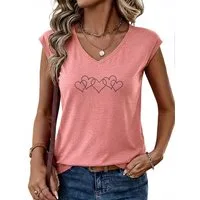 PYLIKE Print-Shirt Damen Sommer Casual bequemes Achselhemd mit Liebe Print-Shirt Bequem für Freizeit und Büro,Strandurlaub