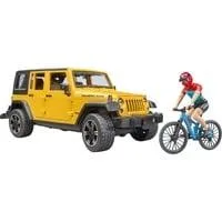 Jeep Wrangler Rubicon Unlimited, Modellfahrzeug gelb/schwarz, Inkl. Mountainbike und Radfahrer