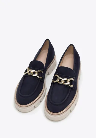 Wittchen Damen-Wildlederslipper mit Kette und Plateau, marineblaues Wildleder