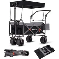 Arebos Bollerwagen faltbar mit Dach Handwagen 100 kg, wasser- & schmutzresistent (Schwarz/Grau), wasser- & schmutzresistent
