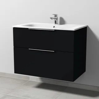Sanipa 3way Waschtischunterbau zu Geberit Renova Plan Slim Waschtisch mit 2 Auszügen, Schwarz-Matt UF68708