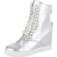 Ital-Design Damen Schnürschuhe Freizeit Schnürstiefelette (87108885) Keilabsatz/Wedge High-Heel Stiefeletten in Silber